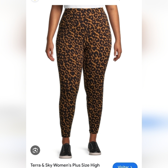 Terra & Sky Pants - Terra & Sky Women's Plus Size Leopard Print Leggings Lightweight sz 0X, Stretch.